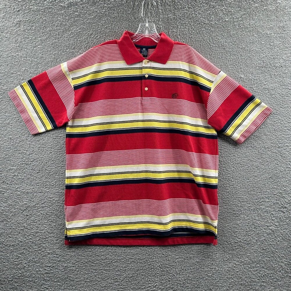 CU Sportswear Mens Polo Shirt 3XL Red Yellow Striped Pullover‎ Short Sleeve